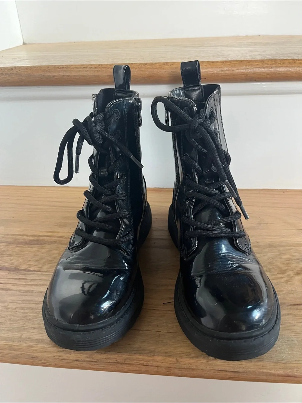 art class Black Patent Lace-Up Kids Rain & Snow Boots